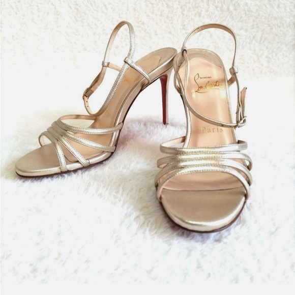 Christian Louboutin Gold Strappy Sandals 85 mm heel size 36 New